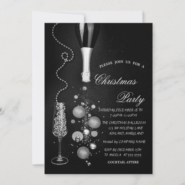 Invitación Compañía de champán de bolas de Navidad Fiesta de  (Anverso)