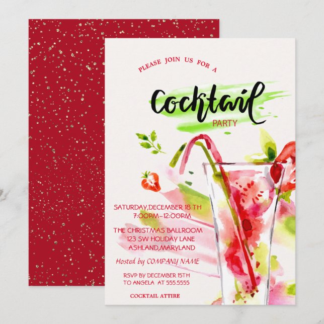 Invitación Compañía de Confeti de Cóctel de Vacaciones Navida (Anverso / Reverso)