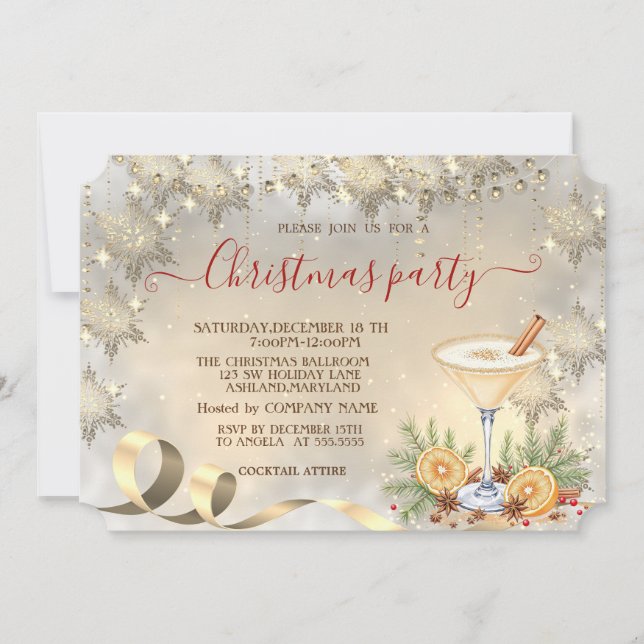 Invitación Compañía de copos de nieve naranjas doradas de cóc (Anverso)