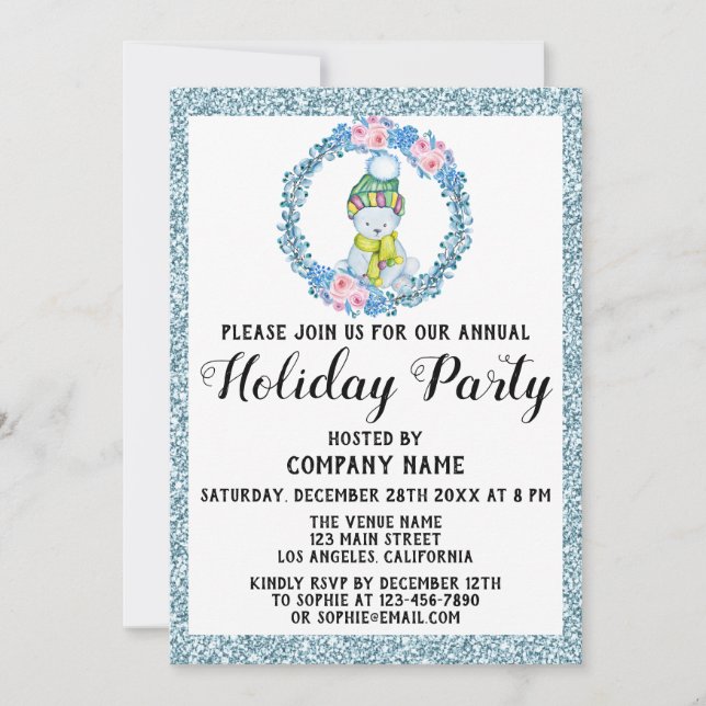Invitación Compañía de Corona de Navidad Fiesta Navideña Bril (Anverso)