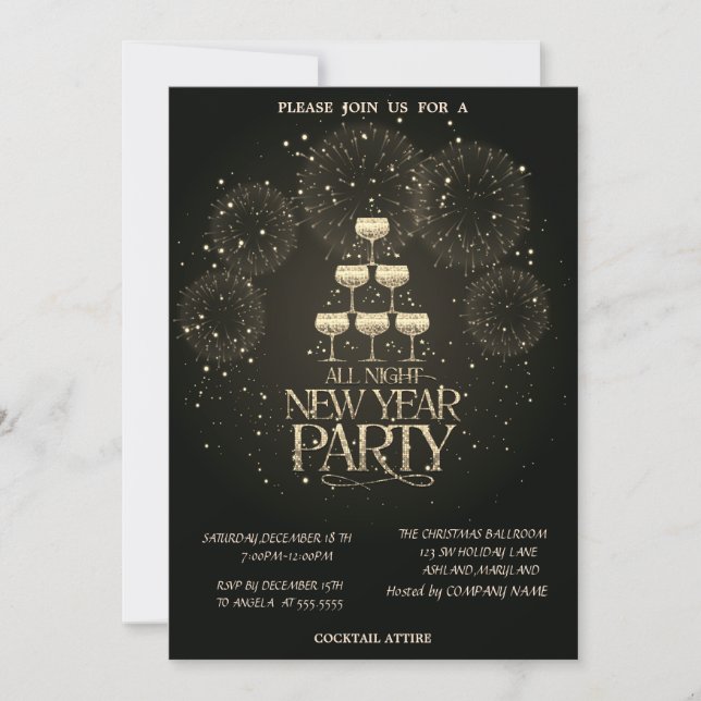 Invitación Compañía de Fuegos Artificiales de Copa de Champán (Anverso)