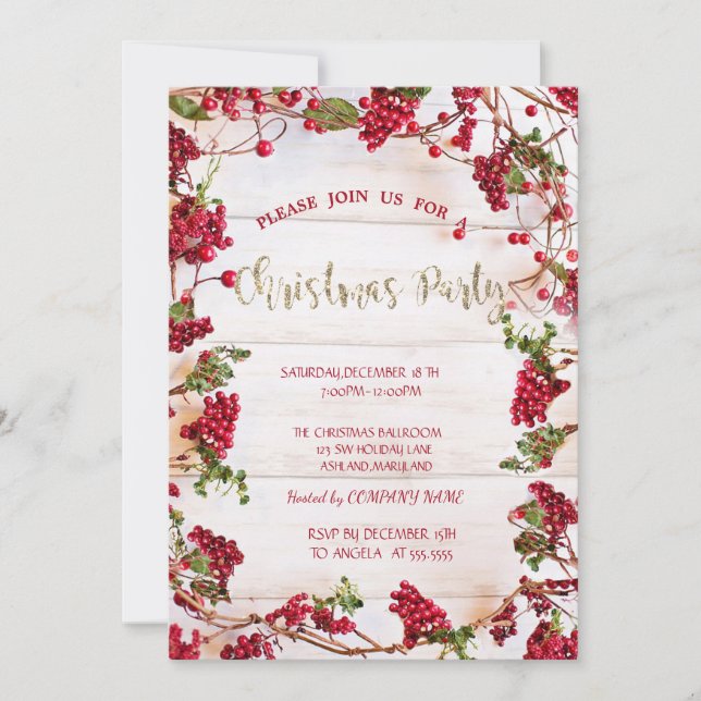 Invitación Compañía de Marcos de Bayas de Holly Navidad (Anverso)