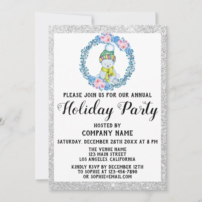 Invitación Compañía de Navidad Corona Azul Fiesta de Navidad  (Anverso)