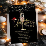 Invitación Compañía de Navidades Champagne Glass Santa Hat<br><div class="desc">Una elegante invitación de fiesta de vacaciones con una copa de champán Navidad con sombrero de Santa sobre fondo negro. Estas hermosas invitaciones a Navidades son perfectas para Navidades que invitan a cenar, invitaciones de intercambio de regalos de vacaciones, recaudaciones de fondos para Navidades, invitaciones para fiestas de vacaciones y...</div>