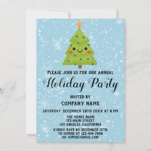 Invitación Compañía del Árbol de Navidad Fiesta Navideña Azul