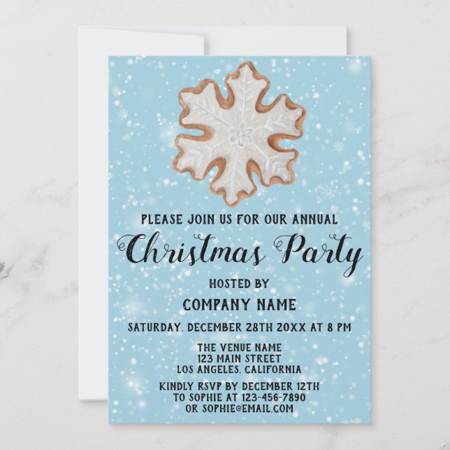 Invitación Compañía Fiesta de Navidad Estrella Azul Nieve (Anverso)
