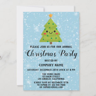Invitación Compañía Fiesta Navideña Árbol Azul Nieve