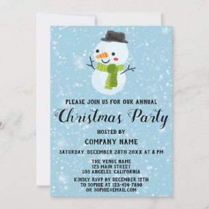 Invitación Compañía Fiesta Navideña Hombre de Nieve Blanco Az