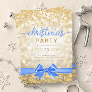 Invitación Compañía Glam de Invierno de Oro Xmas Cinta Azul