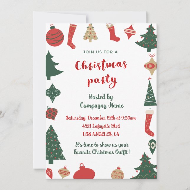 Invitación Compañía Navidades Fiesta Cute Trees Socks (Anverso)