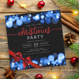Invitación Compañía Navy Winter Wonderland Xmas Red Ribbon