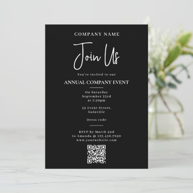 Invitación Company Event Office Party Corporate Annual Black (Anverso de pie)