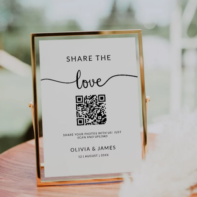 Invitación Comparte el Rótulo de código QR de amor, Rótulo de (Share The Love QR Code Sign, Wedding Photo Sign Invitation)