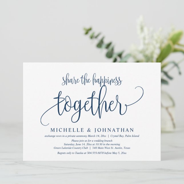 Invitación Comparte la felicidad juntos, Boda Intima  I (Anverso de pie)