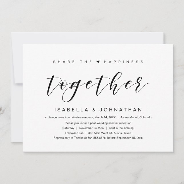 Invitación Comparte la felicidad juntos, Huida de novios (Anverso)