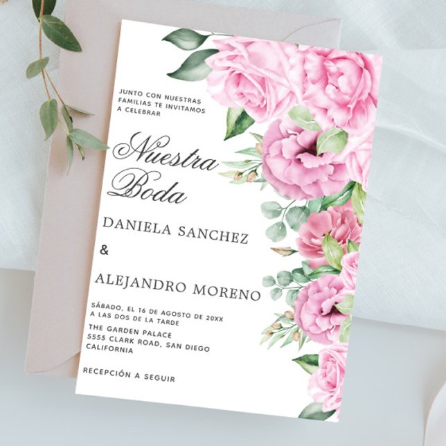 Invitación Compartimiento Floral Rosa Nuestra Boda Boda Españ (Subido por el creador)