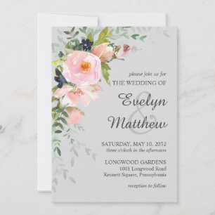Invitación Compartimiento floral rosa rosa de Rubor en Boda g
