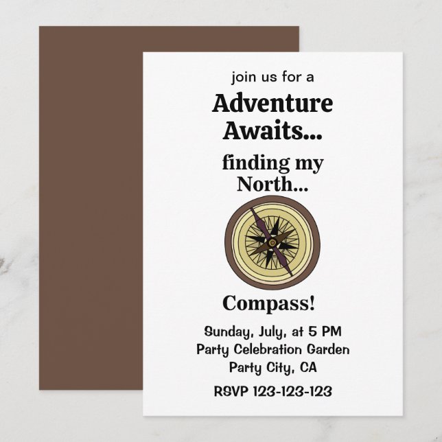 Invitación Compass Instrument Funny Adventure Awaits  (Anverso / Reverso)