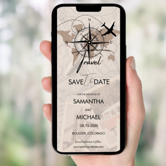 Invitación Compass Travel Destination Brown Map Save the Data (Subido por el creador)