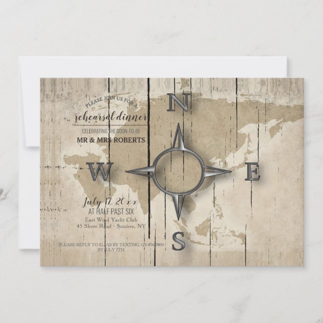 Invitación Compass y Fiesta de la cena de ensayo de mapas mun (Anverso)