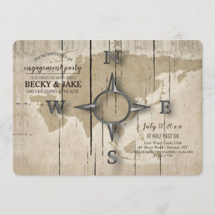 Invitación Compass y World Map Engagement Party