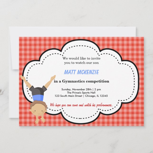 Invitación Competencia de niños gimnásticos (rojo) (Anverso)