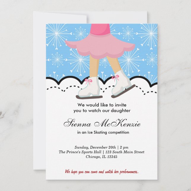 Invitación Competencia de patinaje sobre hielo (azul) (Anverso)