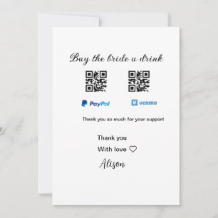 Invitación Comprar una bebida a la novia donación QR Venmo Pa