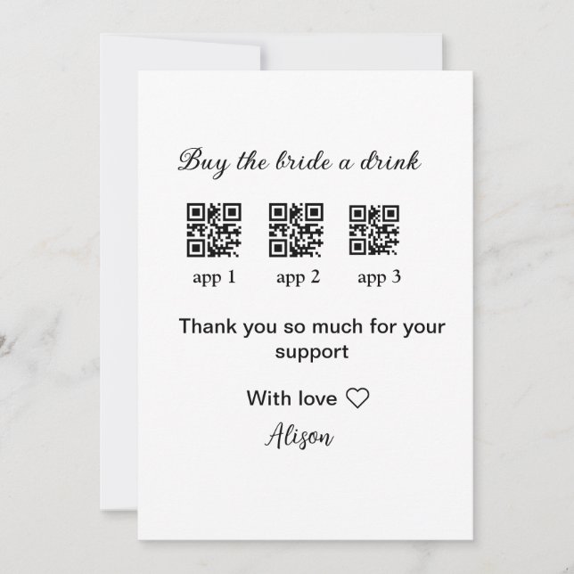Invitación comprar una bebida a la novia escanear código QR g (Anverso)