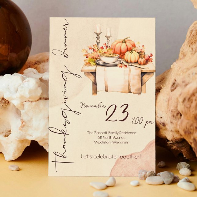 Invitación Comprimido de calabaza Spice Watercolor Boho Cena  (Subido por el creador)
