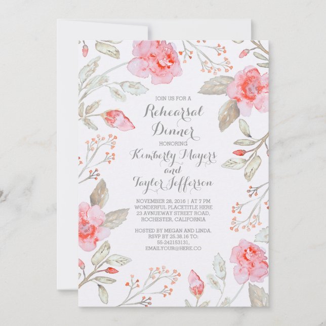 Invitación Comprimido floral Roses rosas rosas roscas ensayo  (Anverso)