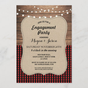 Invitación Comprobación de búfalo Rustic Wood Burlap del Part