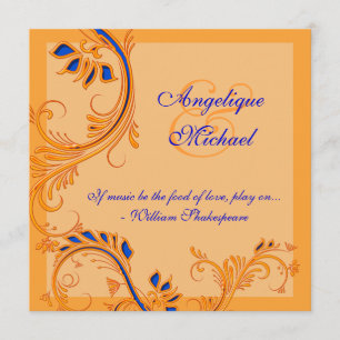 Invitación Compromiso anaranjado azul del aniversario de boda