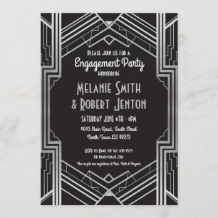 Invitación Compromiso Art Déco Gatsby Parejas de 1920