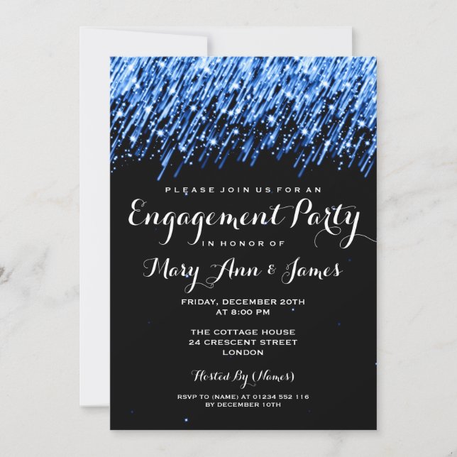 Invitación Compromiso Boda cae Estrellas "Azul zafiro" (Anverso)