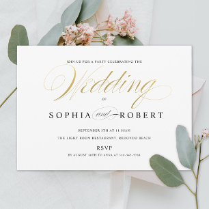 Invitación Compromiso Boda de caligrafía elegante de oro fals