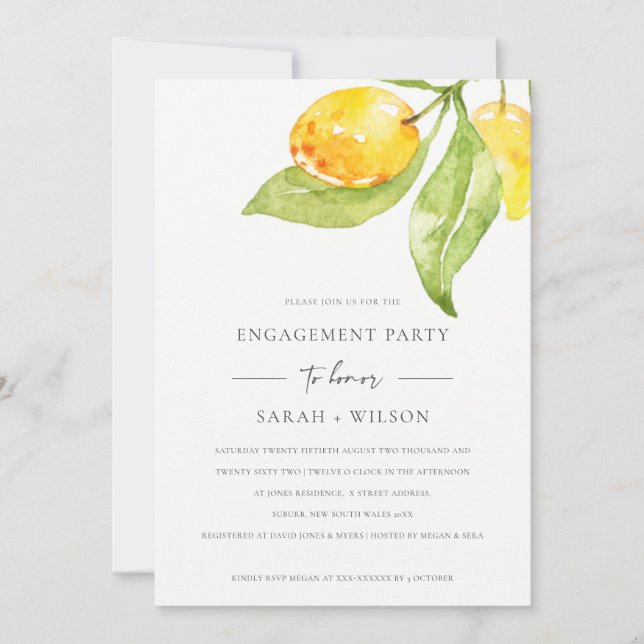 INVITACIÓN COMPROMISO BOHO YELLOW WATERCOLOR FOLIAGE OLIVE (Anverso)