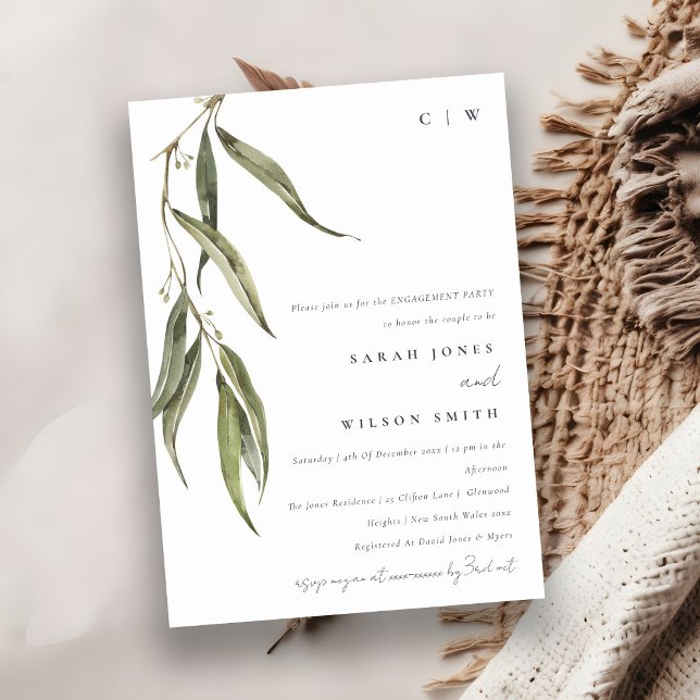 Invitación Compromiso Botánico de Eucalyptus Simple Watercolo (Subido por el creador)