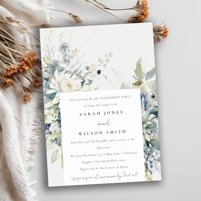 Invitación Compromiso Botánico Floral Suculento Verde Azul (Subido por el creador)