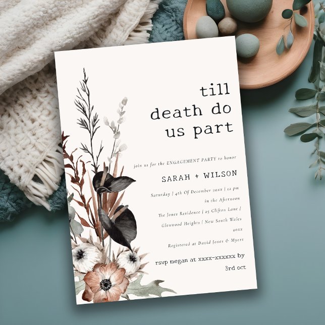 Invitación Compromiso Botánico Negro De La Reste Gótica De Bo (Subido por el creador)