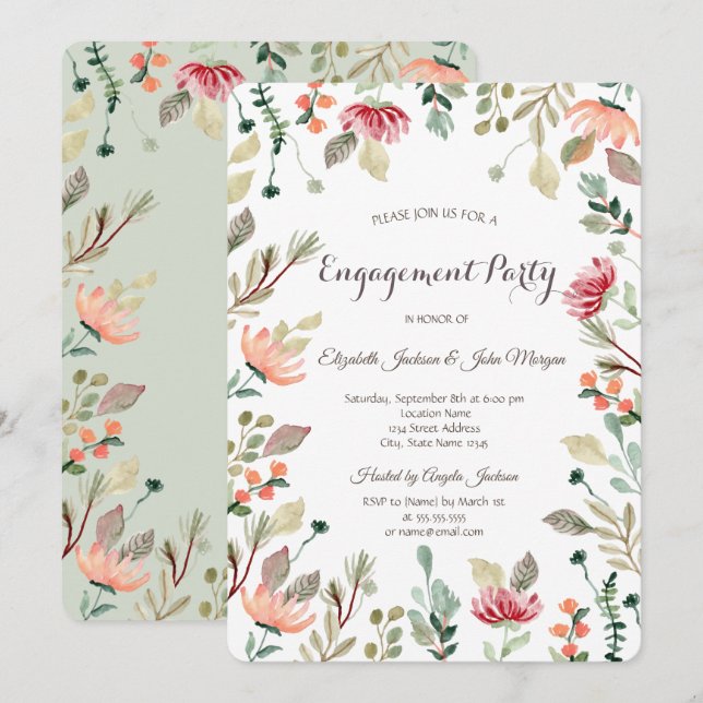 Invitación Compromiso Chic Wildflower (Anverso / Reverso)