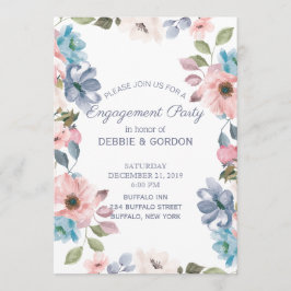 Invitación Compromiso con Bodas de flores púrpuras rosadas pa