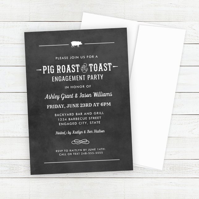 Invitación Compromiso con Bodas de tablero de cerdo asado y t (Subido por el creador)