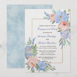 Invitación Compromiso con el Boda de la floración azul rosada