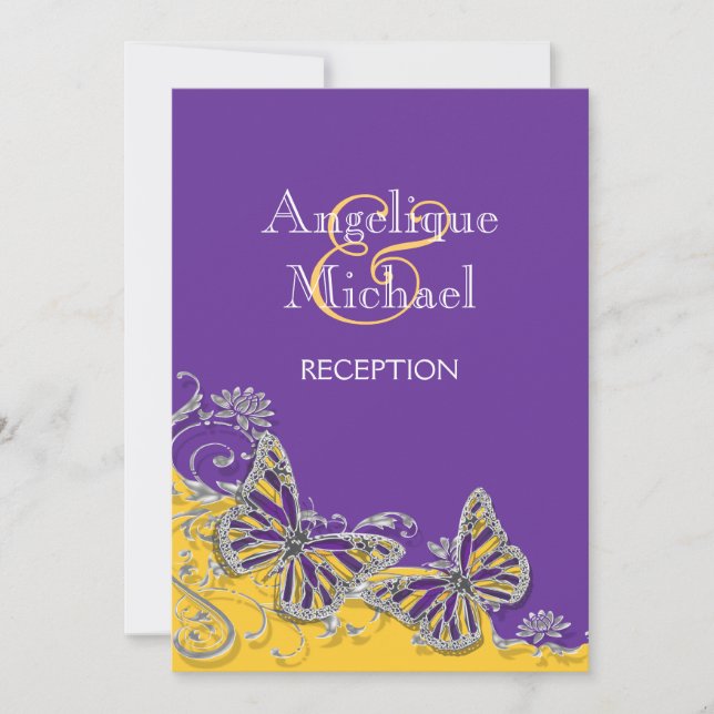 Invitación Compromiso con el boda de la mariposa morada amari (Anverso)
