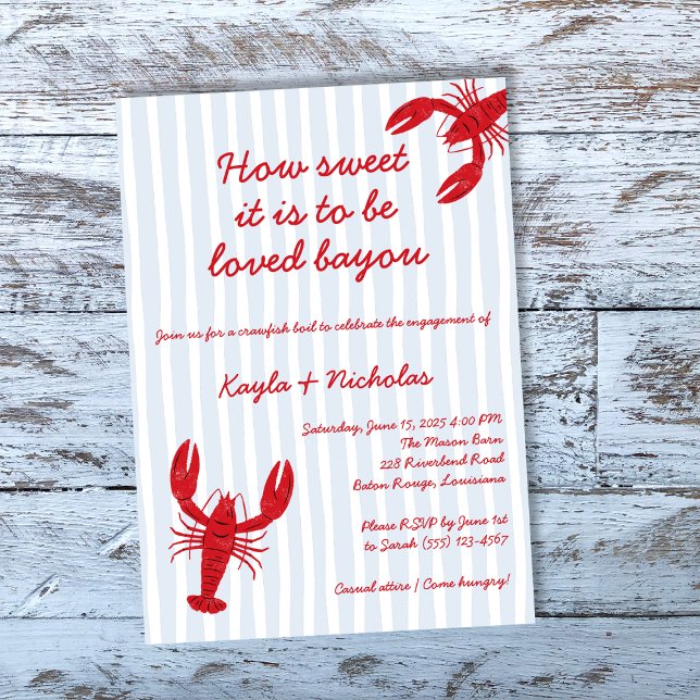 Invitación Compromiso con el hierba de langosta amor Bayou (Crawfish Boil Engagement Loved Bayou Invitation)