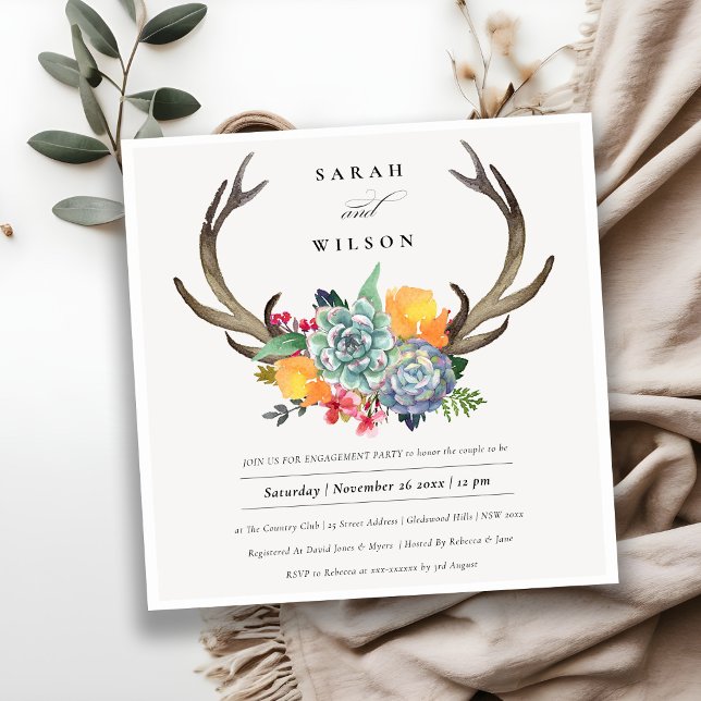 INVITACIÓN COMPROMISO CON EL SUCULENTE ANTLER BOHEMIAN ALLURE (Subido por el creador)