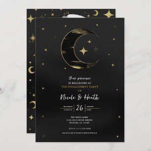 Invitación Compromiso con estrellas de luna de color negro y