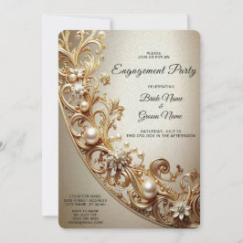 Invitación Compromiso con floritura dorada ornamentada