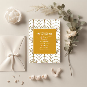 Invitación Compromiso con gatsby blanco geométrico Art Deco G